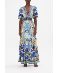 Camilla - Shaped Waistband Dress With Flutter Sleeves Views Of Vesuvius - Lyst