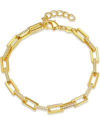 Rachel Glauber - Rg 14k Gold Plated With Diamond Cubic Zirconia Rectangular Cable Link Adjustable Bracelet - Lyst
