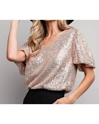 Eesome - Nichole Short Sleeve Sequin Top - Lyst