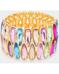 Fashnzfab - 2Rows Elongated Teardrop Stone Cluster Stretch Evening Bracelet - Lyst