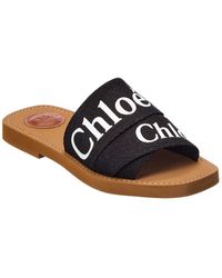 Chloé - Chloe Woody Logo Linen Slides - Lyst