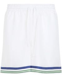 CASABLANCA - Silk Drawstring Shorts With Tennis Mascot Design - Lyst