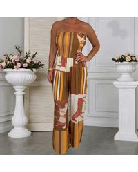 TRUEDAMES - Summer Multi-Color Floral Print Strapless Jumpsuit - Lyst