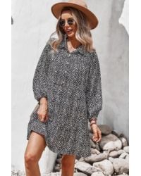 TRUEDAMES - Animal Print Button Down A Line Lantem Sleeve Dress - Lyst
