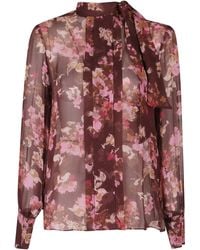 Nissa - Bordeaux Ruffles Floral Print Viscose Blouse - Lyst