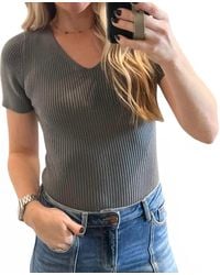 Wishlist - Ribbed Knit Short Sleeve Thong Bodysuit - Lyst