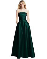 Alfred Sung - Strapless Bias Cuff Bodice Satin Gown With Pockets - Lyst