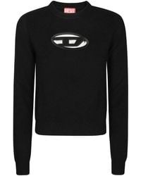 DIESEL - Cropped Slim-Fit Knit Top With Oval Cut-Out And Logo Detail - Lyst
