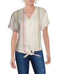 Three Dots - Short Sleeves Tie Front Button-down Top - Lyst