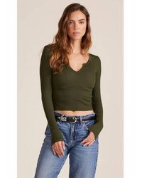 Bobi - Split V-Neck Long Sleeve Crop Tee - Lyst