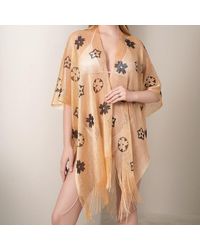 TRUEDAMES - Flower Patterned Sheer Tassel Cover Up Kimono Poncho - Lyst