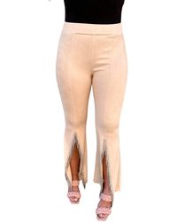 Vocal Apparel - Sadie Rhinestone Fringe Hem Suede Bellbottoms - Lyst