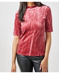 Mystree - Velvet Fitted Half Sleeve Mock Neck Top - Lyst