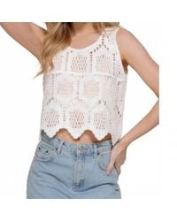 Active Basic - Sleeveless Round Neck Cotton Crochet Crop Tank Top - Lyst