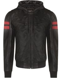 Infinity Leather - Leather Hooded Retro Bomber Jacket - Lyst