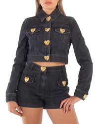 Moschino - Heart Buttons Cropped Denim Jacket - Lyst