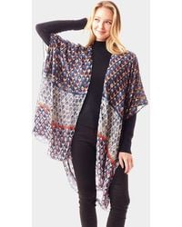 TRUEDAMES - Geometric Border Printed Foil Accented Ruana Poncho - Lyst