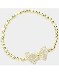 Fashnzfab - Cz Stone Paved Butterfly Pointed Stainless Steel Ball Beaded Stretch Bracelet - Lyst