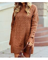 1 the Woman - Cable Knit Drop Shoulder Loose Fit Sweater Dress - Lyst