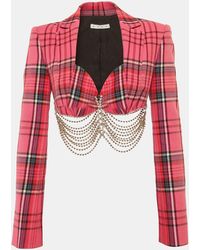 Area - Plaid Cotton Chain Detail Jacket - Lyst