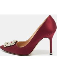 Manolo Blahnik - Burgundy Satin Hangisi Crystal Embellished Pumps - Lyst