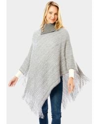 TRUEDAMES - Button Collar Pointed Knitted Foldover Neck Poncho - Lyst