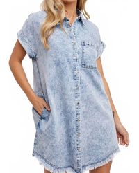 Bluivy - Frayed Hem Denim Shirt Dress - Lyst