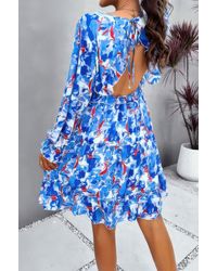 TRUEDAMES - Elegant Printed V Neck Ruffled A Line Mini Dress - Lyst