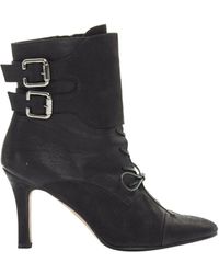 Manolo Blahnik - Leather Lace Front Dual Buckle Guard Ankle Bootie - Lyst