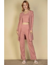 TRUEDAMES - Flat Back Rib 3 Pieces Cami Top With Pants And Long Cardigan Set - Lyst