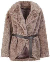P.A.R.O.S.H. - Double-Breasted Faux Fur Jacket With Belted Waist And Welt Pockets - Lyst