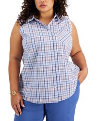 Tommy Hilfiger - Shirt Top Plaid Cotton Sleeveless Button Up Fts1058 - Lyst