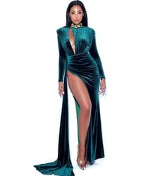 Miss Circle - Zenaida Emerald Cutout High Slit Velvet Gown - Lyst