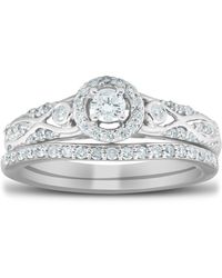 Pompeii3 1/2 Ct Halo Round Diamond Vintage Engagement Wedding Ring Set - Metallic