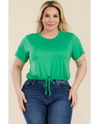 TRUEDAMES - Plus Size Tie Front Drawstring Short Sleeve Crop Top - Lyst