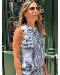 Vilagallo - Plaid Embroidered Flowers Top - Lyst