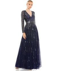 Mac Duggal - Sequined V Neck Illusion Sleeve A Line Gown - Lyst
