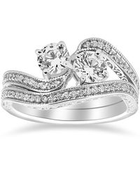 Pompeii3 - 1 1/2ct Two Stone Forever Us Vintage Diamond Engagement Wedding Ring Set 14k Whi - Lyst