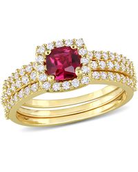 Mimi & Max - 1 1/2Ct Tgw Created Ruby And Created Sapphire Bridal Three-Ring Set - Lyst