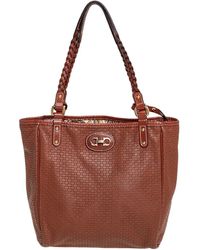 Ferragamo - Perforated Leather Braided Handle Tote - Lyst