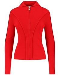 Victoria Beckham - Ribbed Knit Zip-Up Hoodie With Metal Logo Charm - Lyst