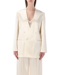 Alberta Ferretti - Double-Breasted Glossy Satin Jacket - Lyst
