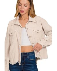 TRUEDAMES - Distressed Corduroy Frayed Hem Cropped Jacket - Lyst