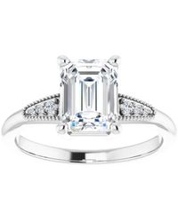 Pompeii3 - 1 3/4ct Diamond & Emerald Cut Moissanite Vintage Engagement Ring White Gold - Lyst