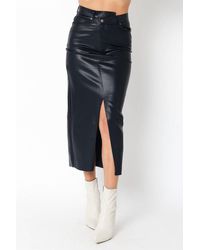 Olivaceous - Gia Faux Leather Midi Skirt - Lyst