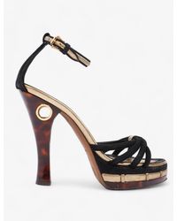 Louis Vuitton - Ankle Strap Sandal 120 / Gold Suede - Lyst