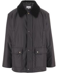Maison Margiela - Nylon Jacket With Synthetic Shearling Collar And Front Patch Pockets - Lyst