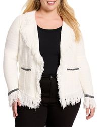 NIC+ZOE - Plus Statement Fringe Mix Knit Jacket - Lyst