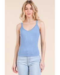 TRUEDAMES - Ribbed V-Neck Lace Trim With Strap Tank Top - Lyst
