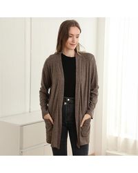 TRUEDAMES - Solid Color Knit Ribbed Open Front Cardigan With Pockets - Lyst